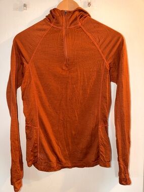Ibex 100% Merino Wool Half Zip Hoodie Base Layer Rust Orange Women’s XS